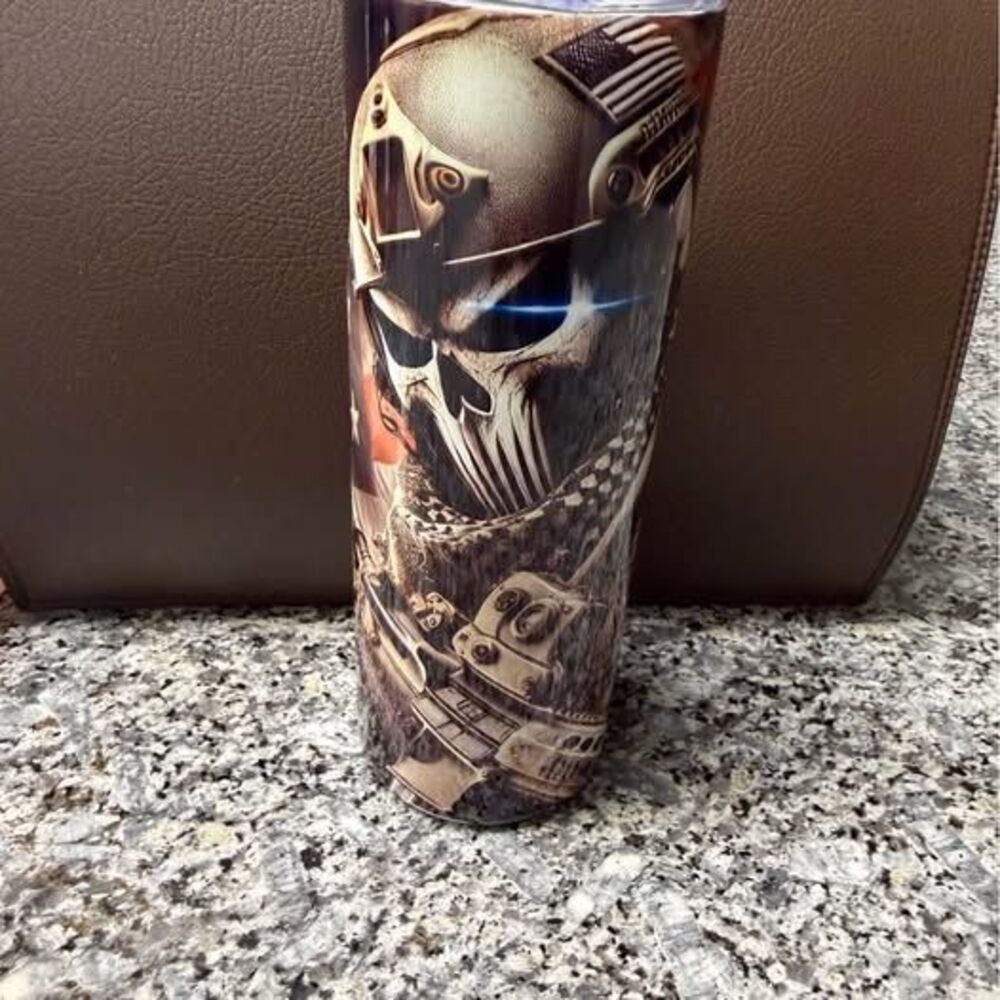 20oz Tactical Skull and American Flag Skinny Tumbler